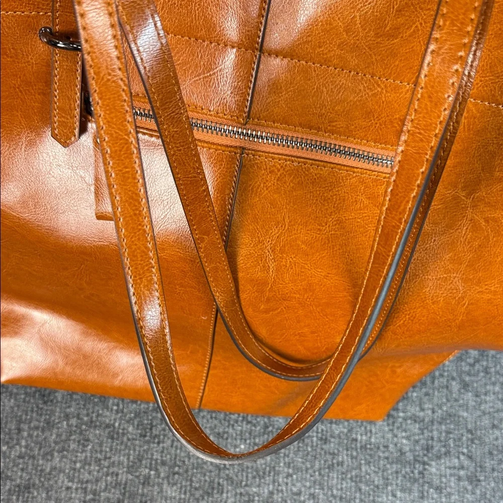 Kattee Cognac Brown Leather Tote Bag - Picture 11 of 14